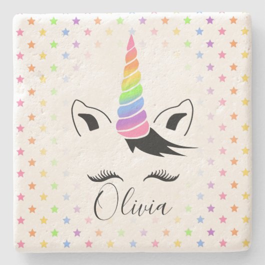 Hübsche Pastelle Unicorn Steinuntersetzer (Vorderseite)