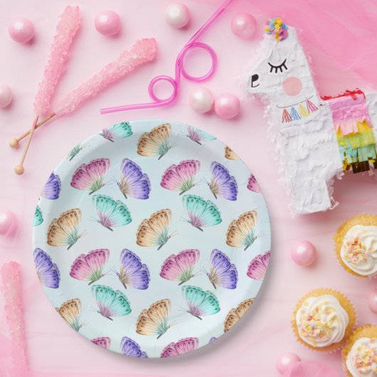 Hübsche Pastellfarben Wasserfarben Schmetterlingsm Pappteller (Party)