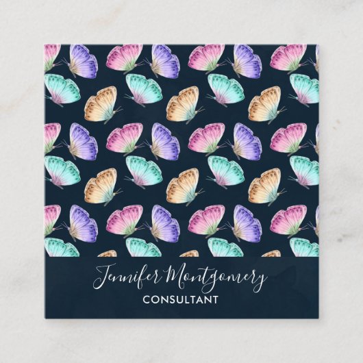 Hübsche Pastellfarben Wasserfarben Schmetterlingsm Quadratische Visitenkarte (Vorderseite)