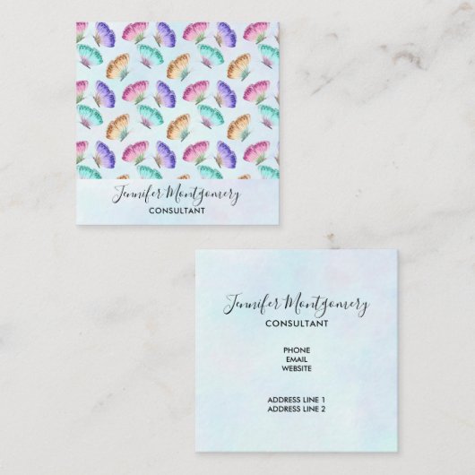 Hübsche Pastellfarben Wasserfarben Schmetterlingsm Quadratische Visitenkarte (Vorne/Hinten)