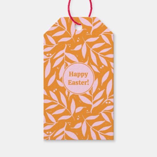 Hübsche pastellfarbene Äste - Osterfeier in Orange Geschenkanhänger (Vorderseite)
