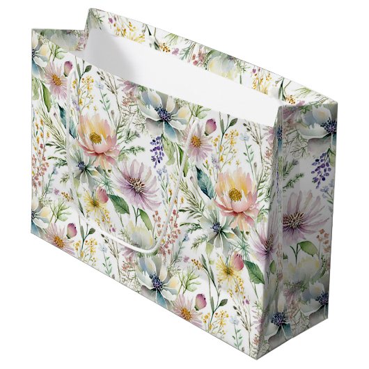 Hübsche pastellfarbene Blumenmuster Große Geschenktüte (Vorderseite Schrägansicht)