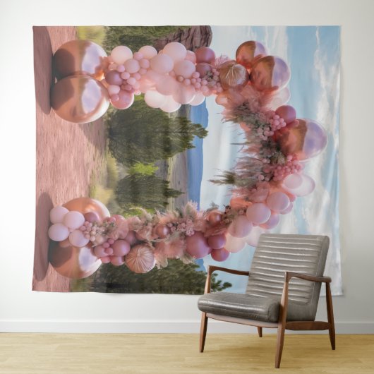 Hübsche Pastellpink-Ballon-Arch-Hängung Wandteppich (Beispiel (Horizontal))