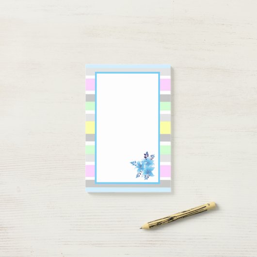 Hübsche Pastellstreifen und Blume Post-it Klebezettel (Auf Schreibtisch)