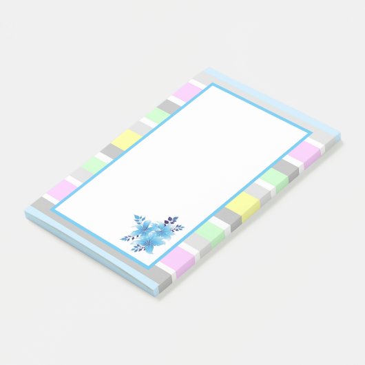 Hübsche Pastellstreifen und Blume Post-it Klebezettel (angewinkelt)