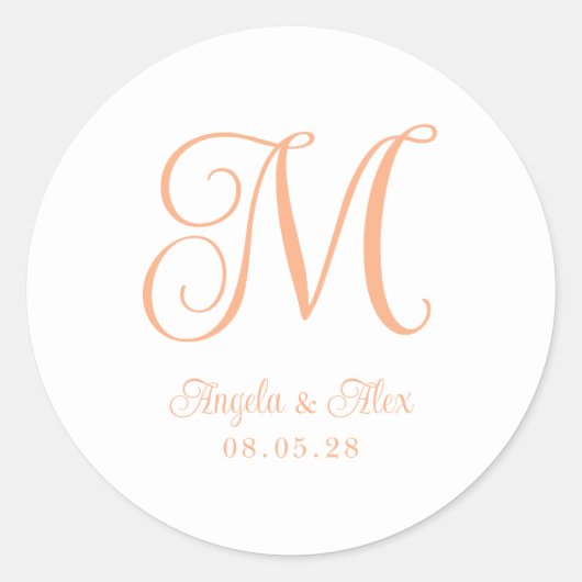 Hübsche Peach Curly Wedding Monogram Runder Aufkleber (Vorderseite)