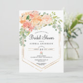 Hübsche Peach Floral Bridal Dusche Einladung (Stehend Vorderseite)
