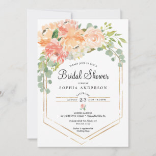Hübsche Peach Floral Bridal Dusche Einladung