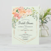 Hübsche Peach Floral Bridal Dusche Einladung (Stehend Vorderseite)