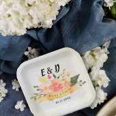 Hübsche Peach Floral Elegante Monogram Wedding Par Pappteller