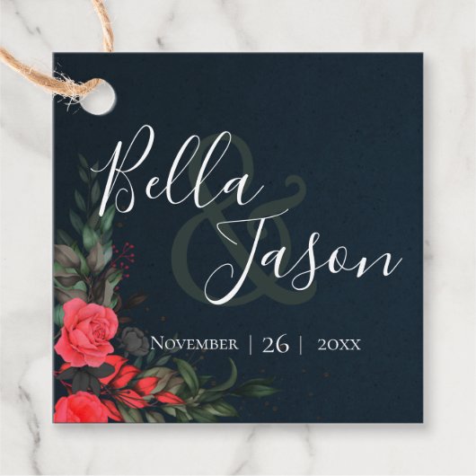 Hübsche Peach Gray Floral Script Typografy Wedding Geschenkanhänger (Vorderseite)