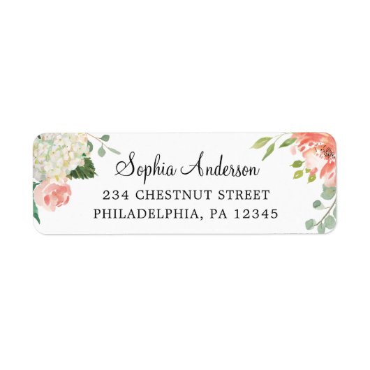 Hübsche Peach Return Address Label Hochzeit (Vorne)