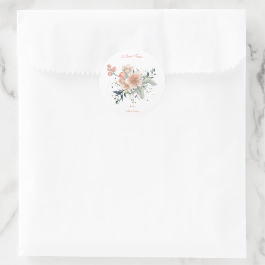 Hübsche Peach Tone Floral & Eukalyptus Wedding Runder Aufkleber (Tasche)