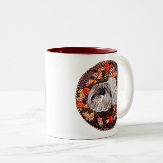 Hübsche Pekingese Blume Design Tasse (VorderseiteRechts)