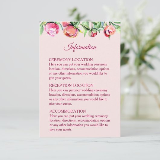 Hübsche Peonies Hochzeitskarten Begleitkarte (Stehend Vorderseite)