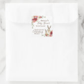 Hübsche Peony Blume und Bunny Rabbit Baby Dusche Quadratischer Aufkleber (Tasche)