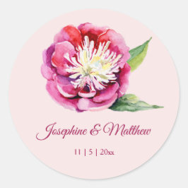 Hübsche Peony Watercolor-Hochzeitsticker Runder Aufkleber