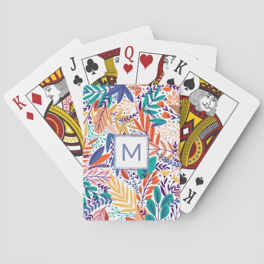 Hübsche Periwinkle Lila Monogram Frühlingsblumen Spielkarten (Rückseite)