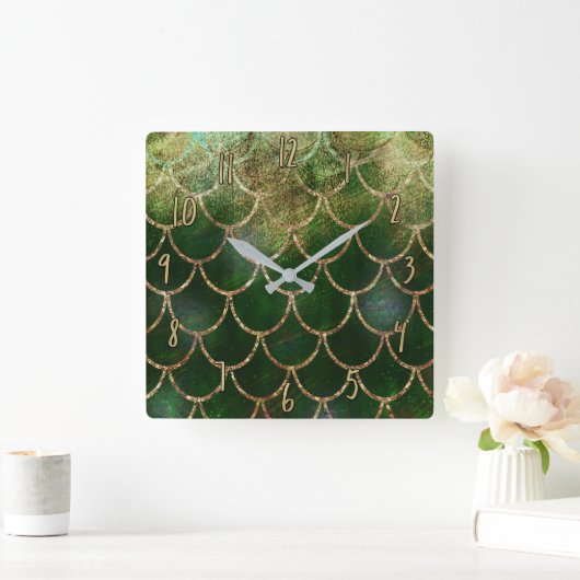 Hübsche Perlenschimmer-Meerjungenskala Quadratische Wanduhr (Zuhause)