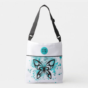 Hübsche Personalisierte Aqua White Butterfly Tasch Tragetaschen Mit Langen Trägern