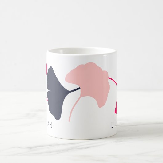 Hübsche Personalisierte Navy Blue & Pink Ginkgo Bl Kaffeetasse (Mittel)