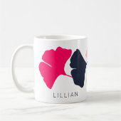 Hübsche Personalisierte Navy Blue & Pink Ginkgo Bl Kaffeetasse (Links)