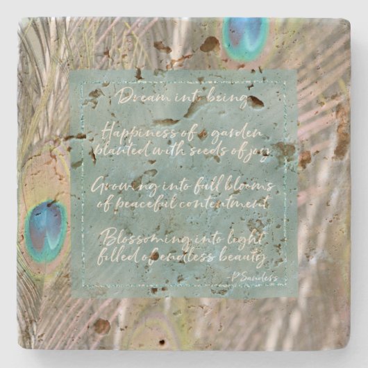 Hübsche Pfauenfeathers Dream Gedicht Steinuntersetzer (Vorderseite)