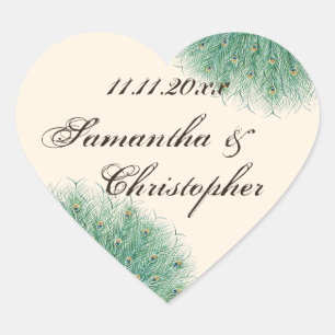 Hübsche Pfauenfeathers Herz-Aufkleber