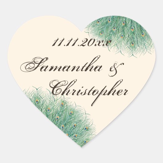 Hübsche Pfauenfeathers Herz-Aufkleber (Vorderseite)