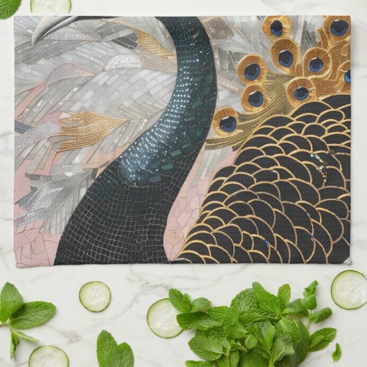 Hübsche Pfauengoldene Weihnachten Geschirrtuch (Gefaltet)