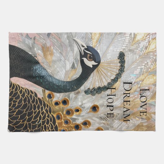 Hübsche Pfauengoldene Weihnachten Geschirrtuch (Horizontal)