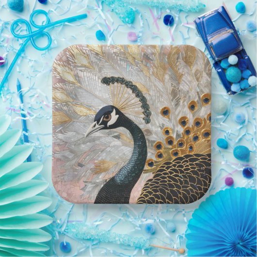 Hübsche Pfauengoldene Weihnachten Pappteller (Party)