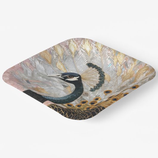 Hübsche Pfauengoldene Weihnachten Pappteller (Gewinkelt)