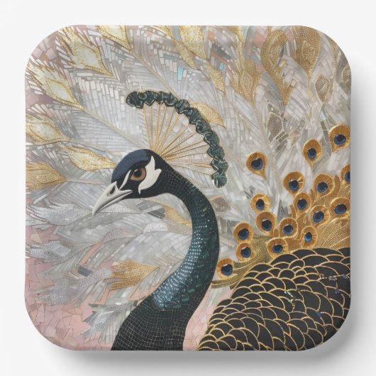 Hübsche Pfauengoldene Weihnachten Pappteller (Vorderseite)