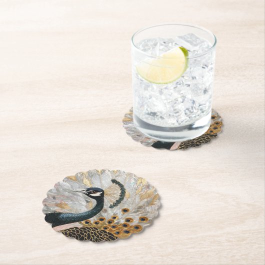 Hübsche Pfauengoldene Weihnachten Untersetzer (Vor Ort)