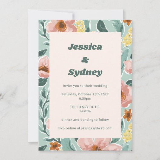 Hübsche Pfefferminzensage Rosa Blumenzehen Einladung (Vorderseite)