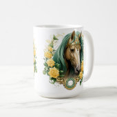 HÜBSCHE PFERDE MIT GELBEN ROSEN UND GOLDRAHMEN KAFFEETASSE (VorderseiteRechts)