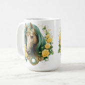 HÜBSCHE PFERDE MIT GELBEN ROSEN UND GOLDRAHMEN KAFFEETASSE (Vorderseite Links)
