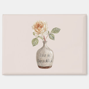 Hübsche Pfirsich-Rosen-Blume in Vasen-Geburtstag Magnet
