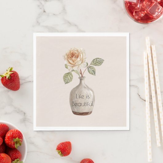Hübsche Pfirsich-Rosenblume in der Vase Serviette (Beispiel)