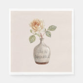 Hübsche Pfirsich-Rosenblume in der Vase Serviette (Vorderseite)
