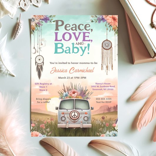 Hübsche Pfirsich und Blue Peace, Liebe und Babydus Einladung