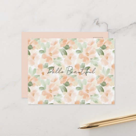 Hübsche Pfirsichblüten Postkarte (Vorderseite/Rückseite Beispiel)