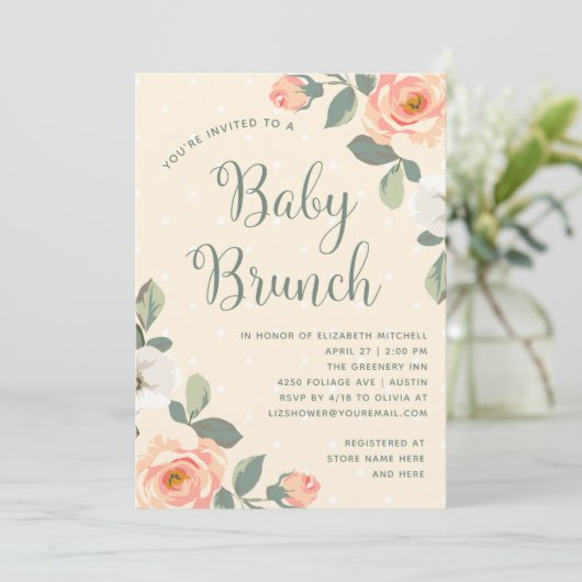 Hübsche Pfirsiche | Baby Brunch Einladung (Stehend Vorderseite)