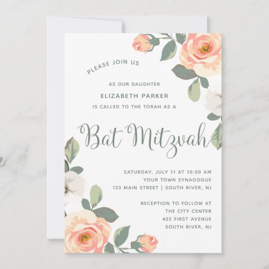 Hübsche Pfirsiche| Bat Mitzvah Einladung (Vorderseite)