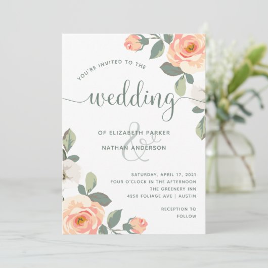 Hübsche Pfirsiche | Hochzeit Einladung (Stehend Vorderseite)