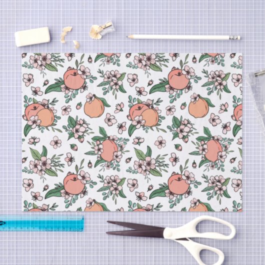 Hübsche Pfirsiche und Pfirsichblütenmuster Seidenpapier (Handwerk)