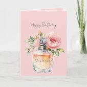 Hübsche Pfirsichrosen Parfümflasche Geburtstag Karte (Vorderseite)