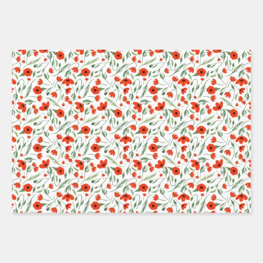 Hübsche Pflaumen, gemischte Blumenmuster und Polka Geschenkpapier Set (Vorderseite)