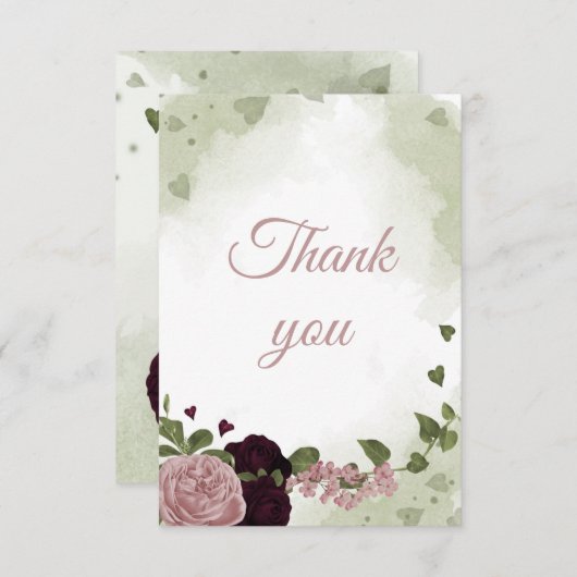 hübsche Pflaumenburgund- und rosa Blume Dankeskarte (Vorne/Hinten)